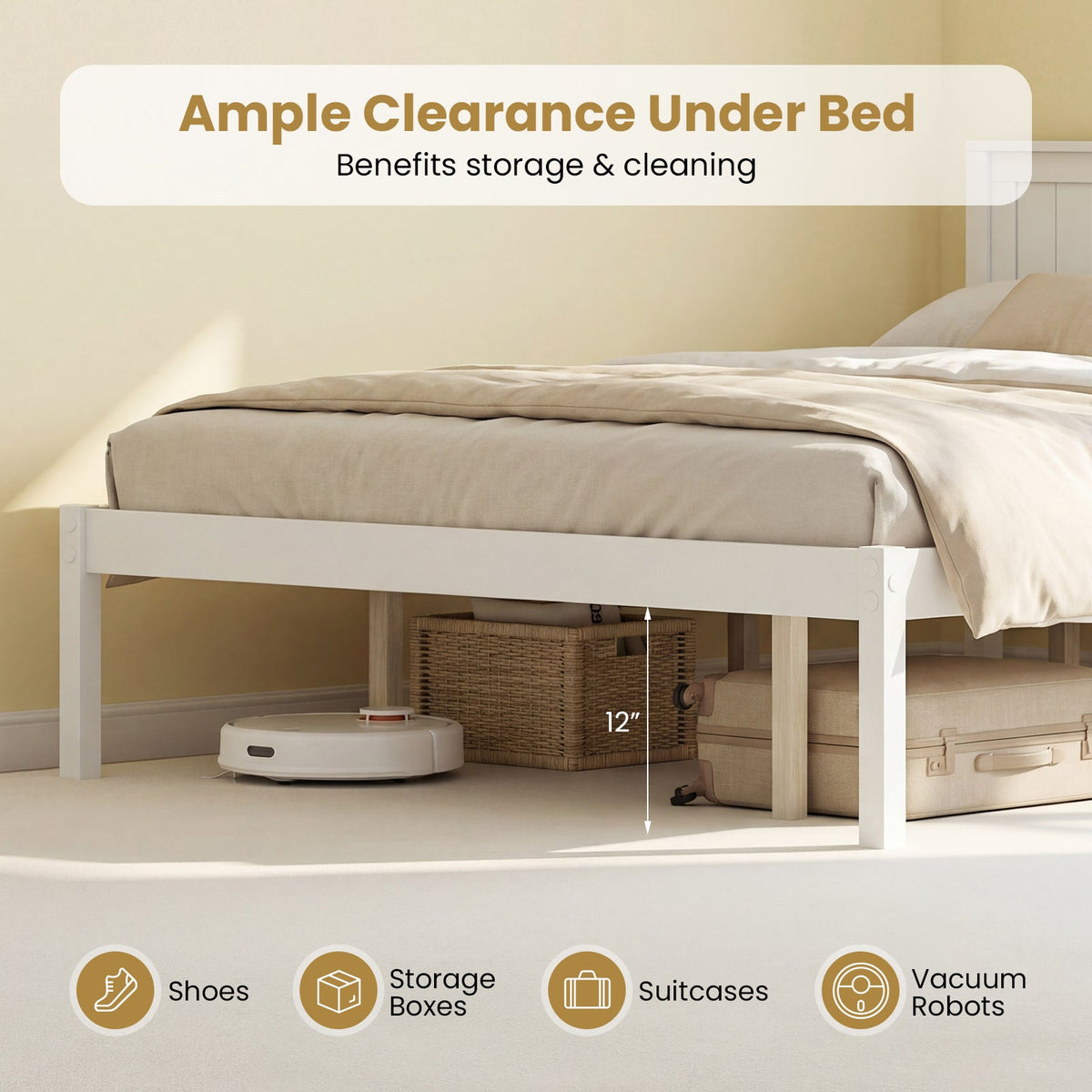 Twin/Full/Queen Size Sturdy Wooden Bed Frame with Headboard and Slat Support