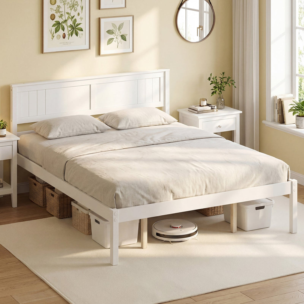 Twin/Full/Queen Size Sturdy Wooden Bed Frame with Headboard and Slat Support