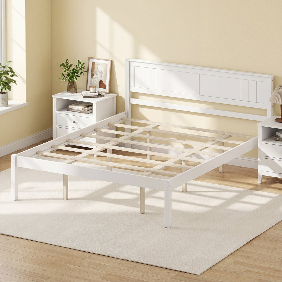 Twin/Full/Queen Size Sturdy Wooden Bed Frame with Headboard and Slat Support