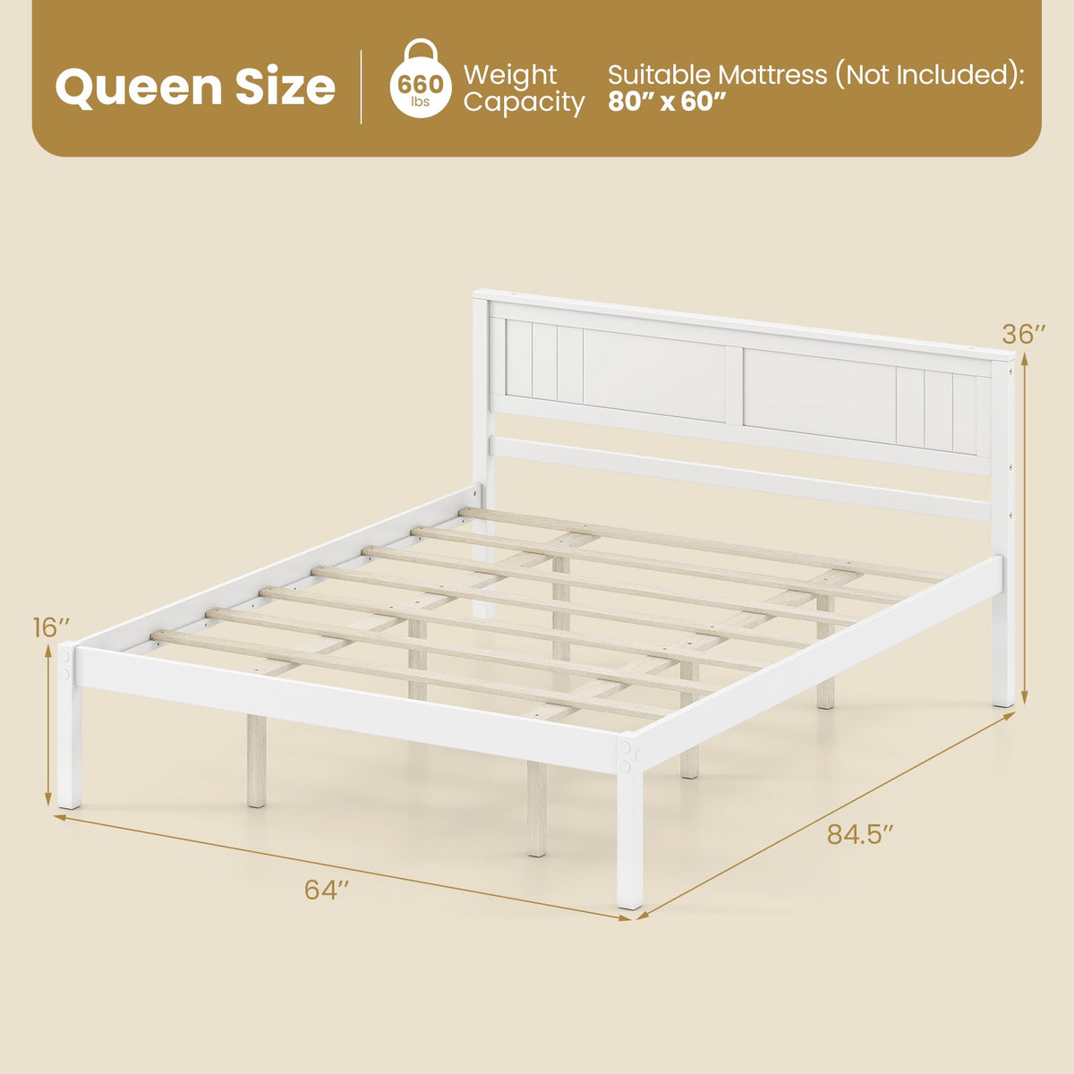 Twin/Full/Queen Size Sturdy Wooden Bed Frame with Headboard and Slat Support