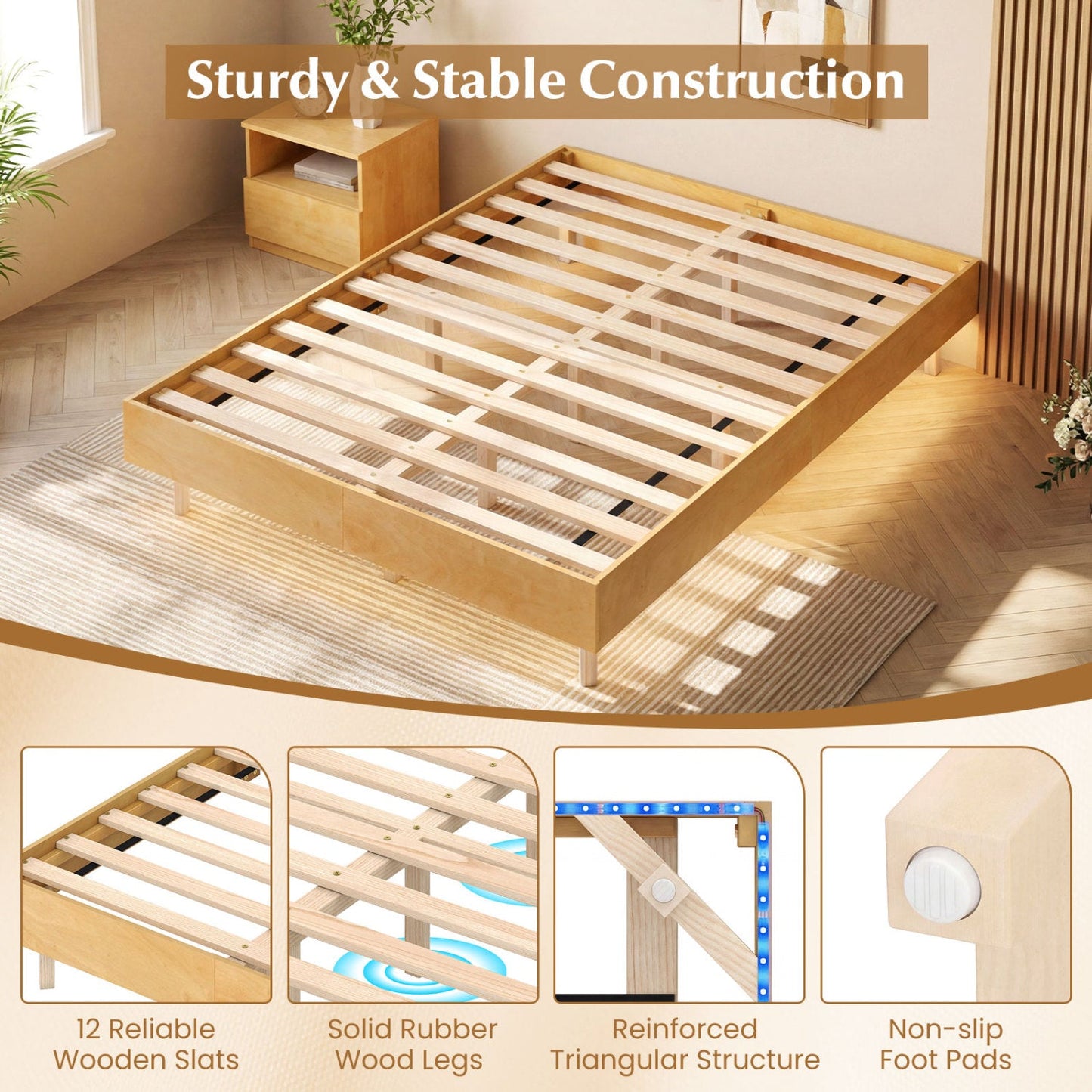 Twin/Full/Queen Size Floating Bed Frame with LED Lights for Bedroom