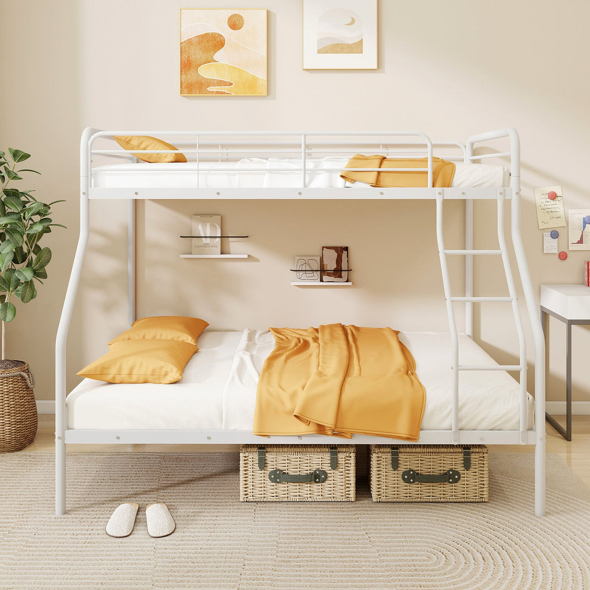 Twin Over Full Bunk Bed with Ladder and Full-length Guardrails