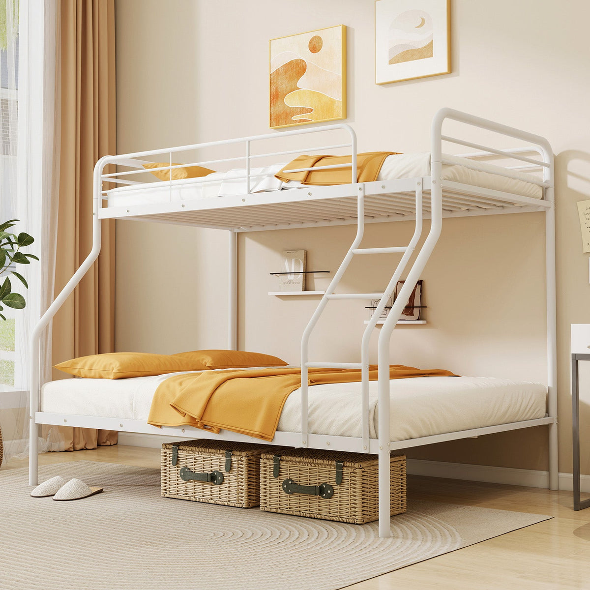 Twin Over Full Bunk Bed with Ladder and Full-length Guardrails