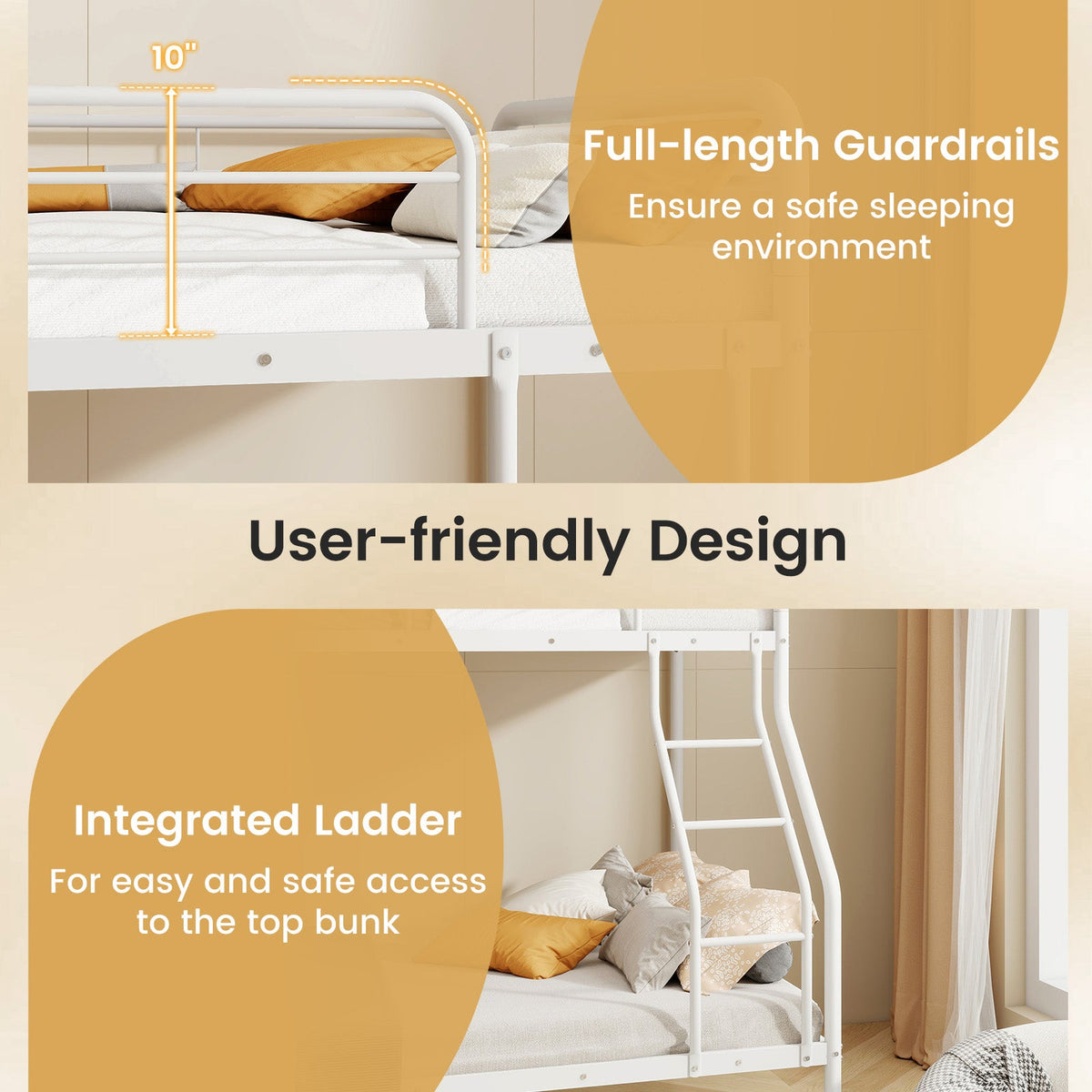 Twin Over Full Bunk Bed with Ladder and Full-length Guardrails