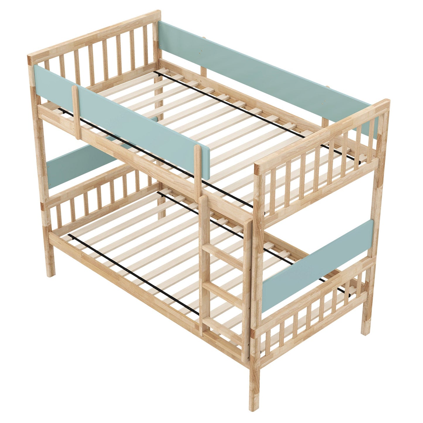 Twin Over Twin Bunk Bed with Ladder and Full-length Guardrails