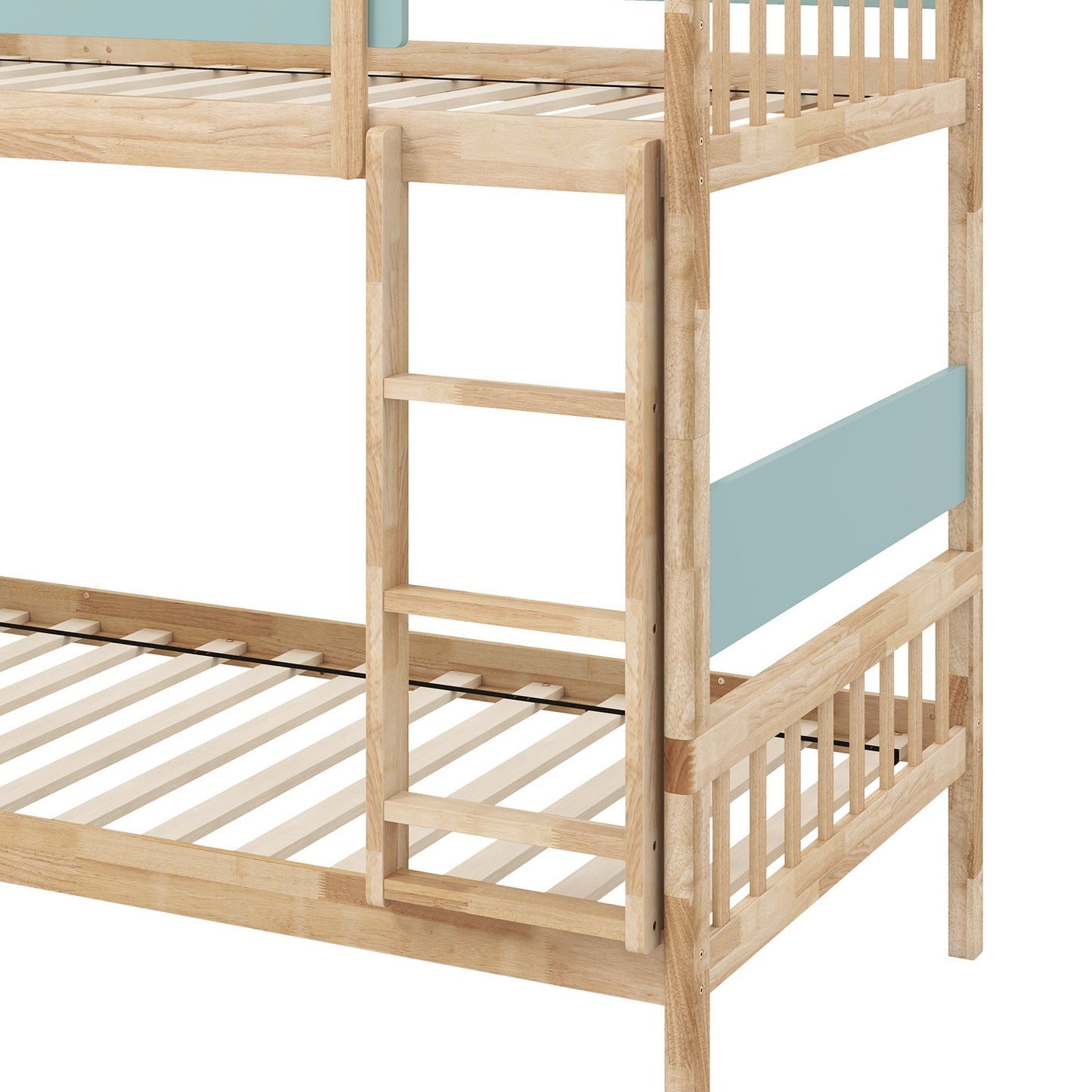 Twin Over Twin Bunk Bed with Ladder and Full-length Guardrails