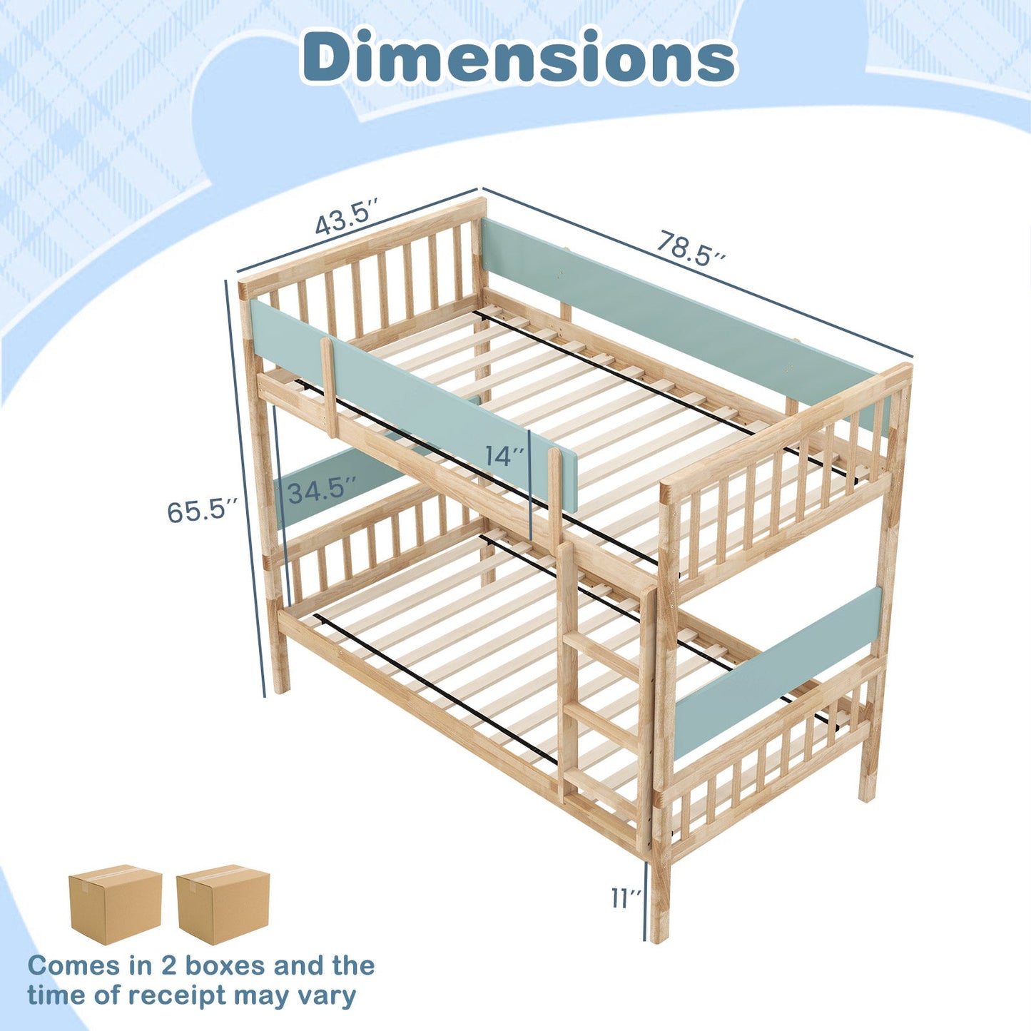 Twin Over Twin Bunk Bed with Ladder and Full-length Guardrails