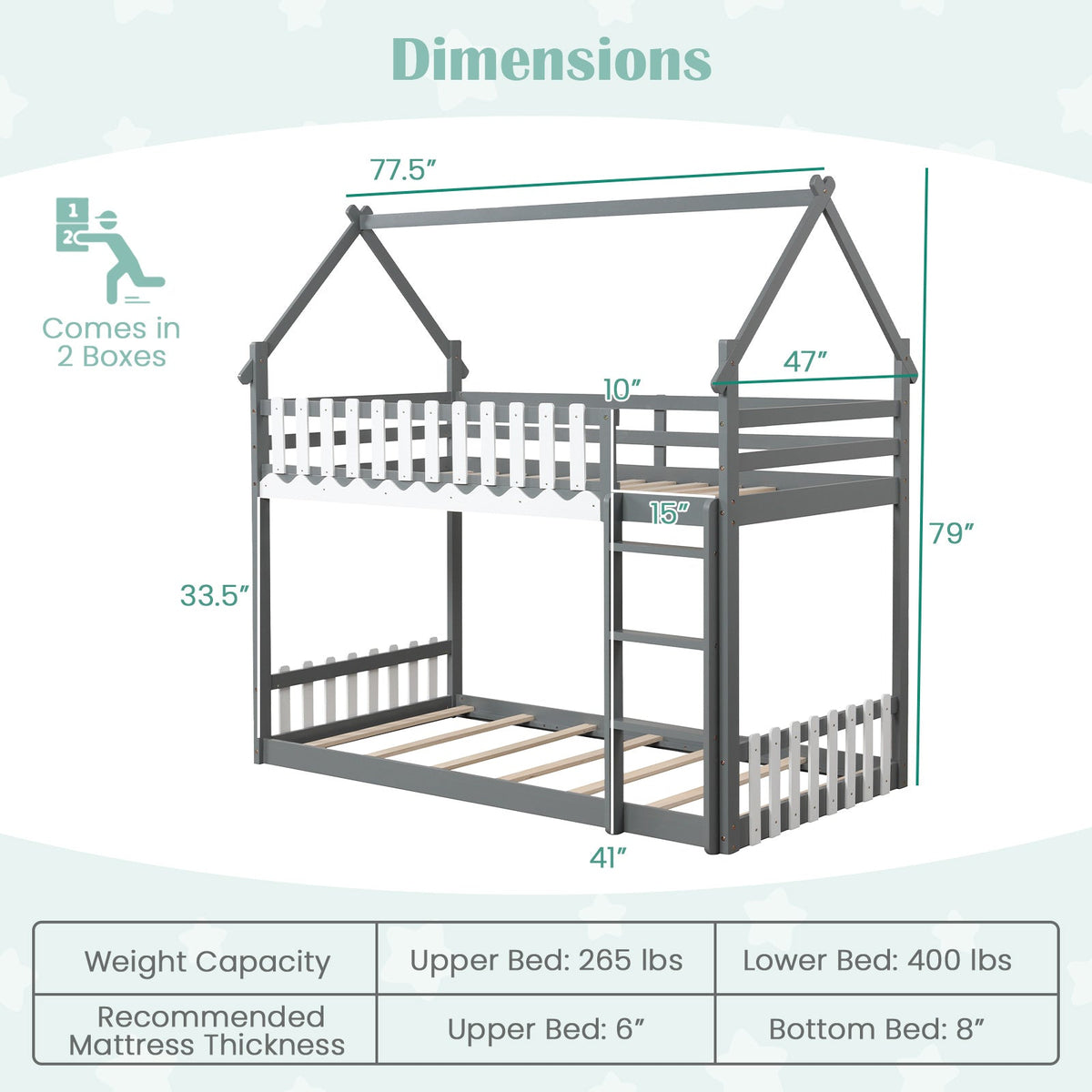 Twin Over Twin Bunk Bed with Fence and Ladder for Kids