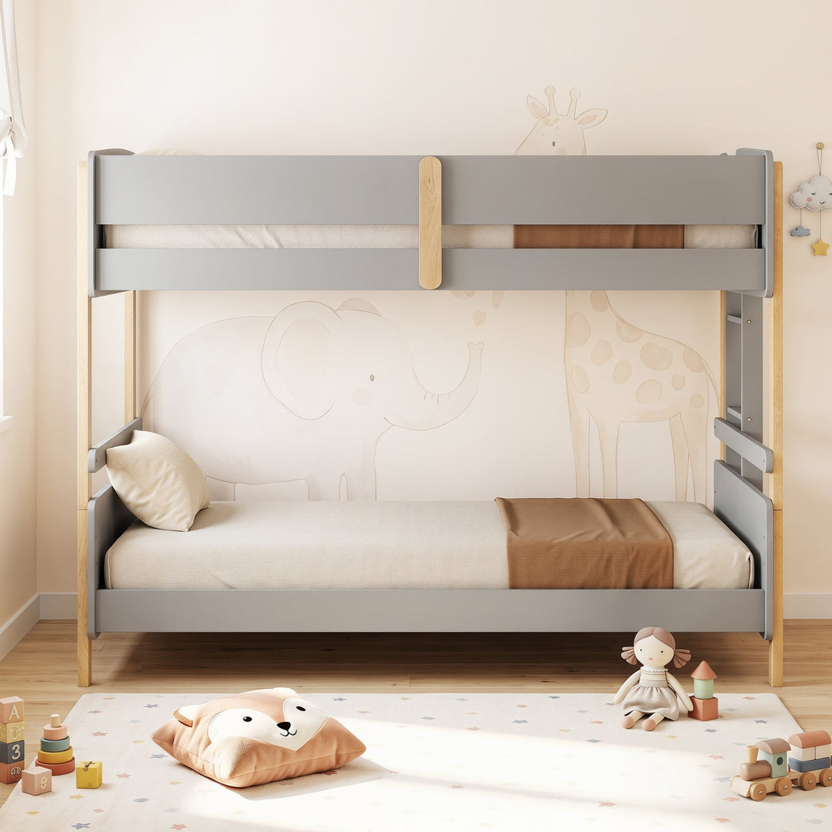 Twin Over Twin Bunk Bed with Convertible Design and Ladder