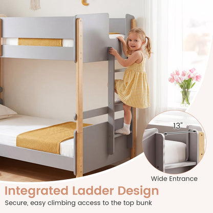 Twin Over Twin Bunk Bed with Convertible Design and Ladder