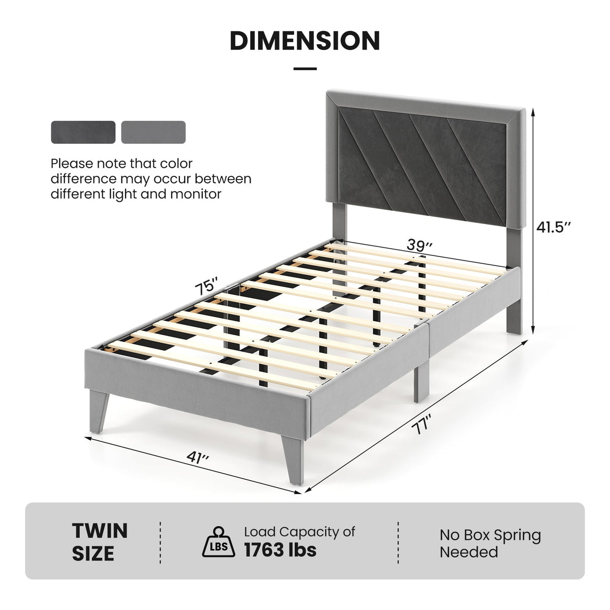 Twin/Full/Queen Platform Bed with High Headboard and Wooden Slats