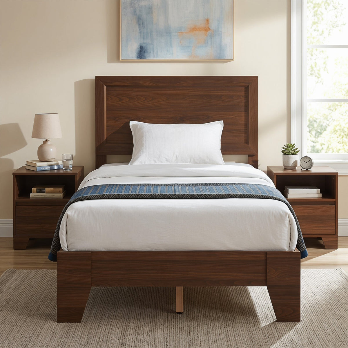 Twin Platform Bed Frame with Headboard - No Box Spring Needed