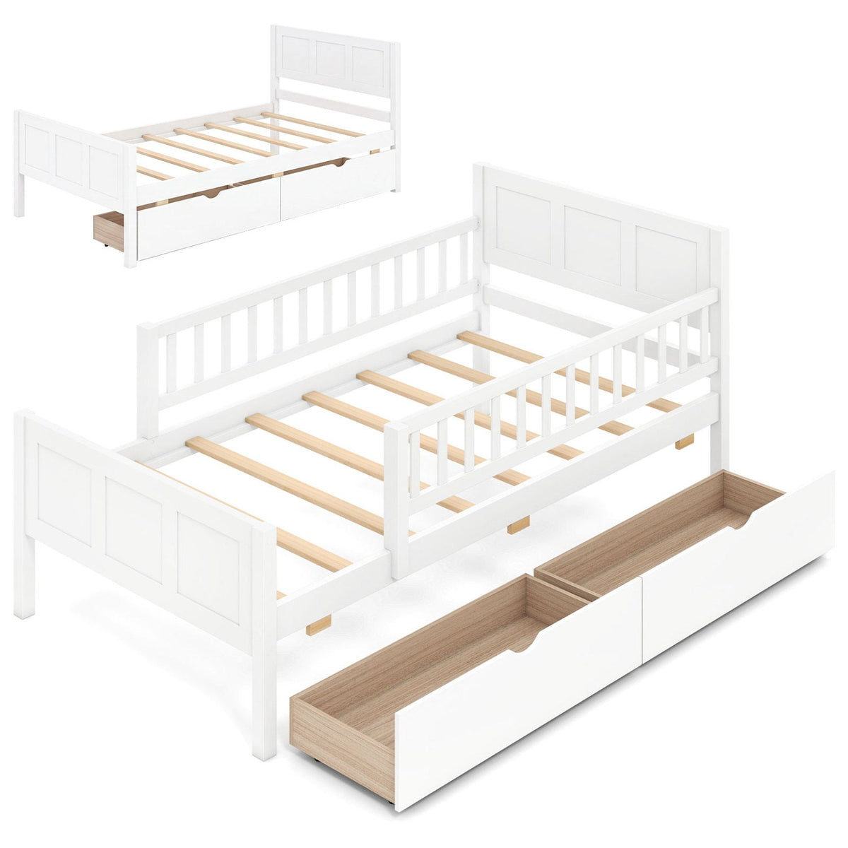 Full Size Platform Bed Frame with Detachable Guardrails
