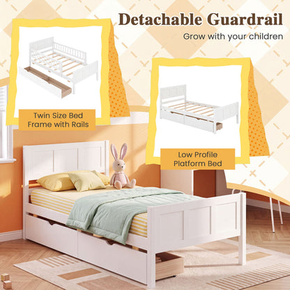 Full Size Platform Bed Frame with Detachable Guardrails