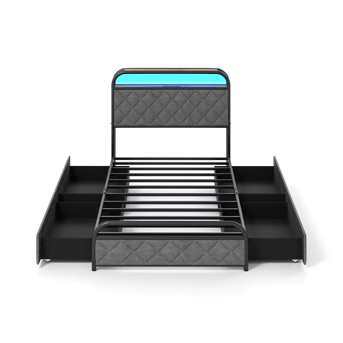Twin/Full/Queen Size Bed Frame with LED Lights and Charging Station