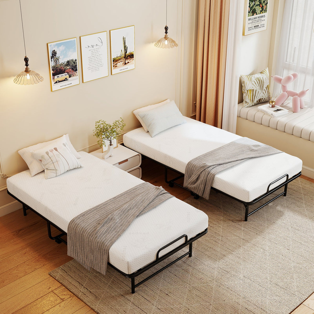 Twin Size Folding Bed with 5-Inch Mattress Rollaway Guest Bed with Memory Foam Mattress