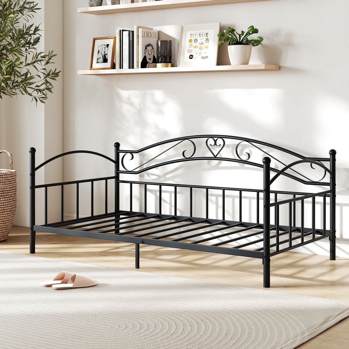 Twin Size Metal Daybed Frame with Headboard for Bedroom