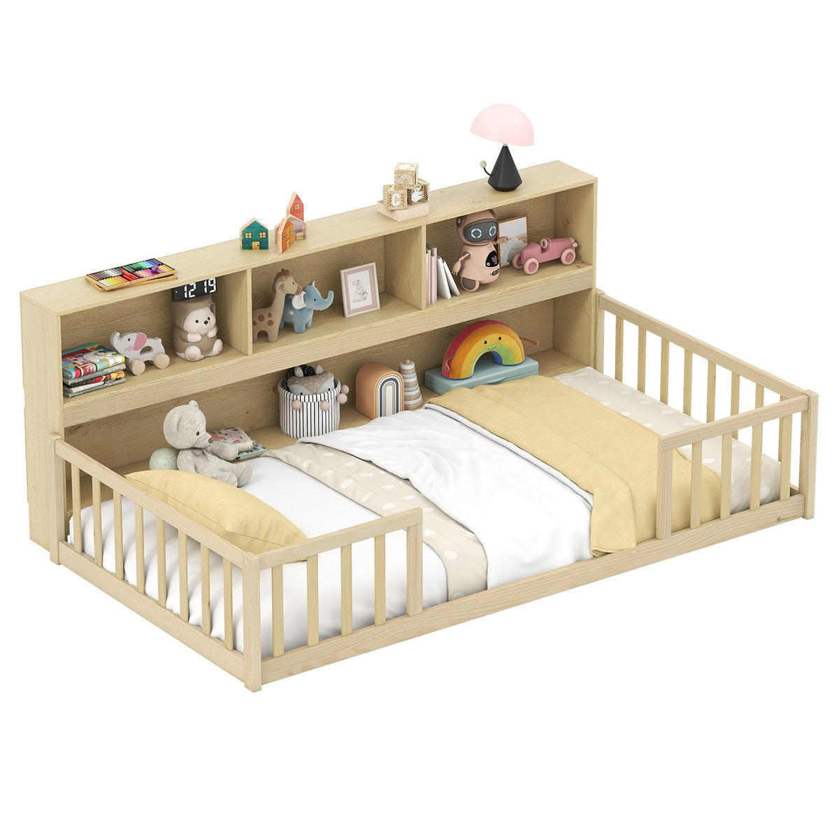Twin Size Montessori Floor Bed with Bookcase