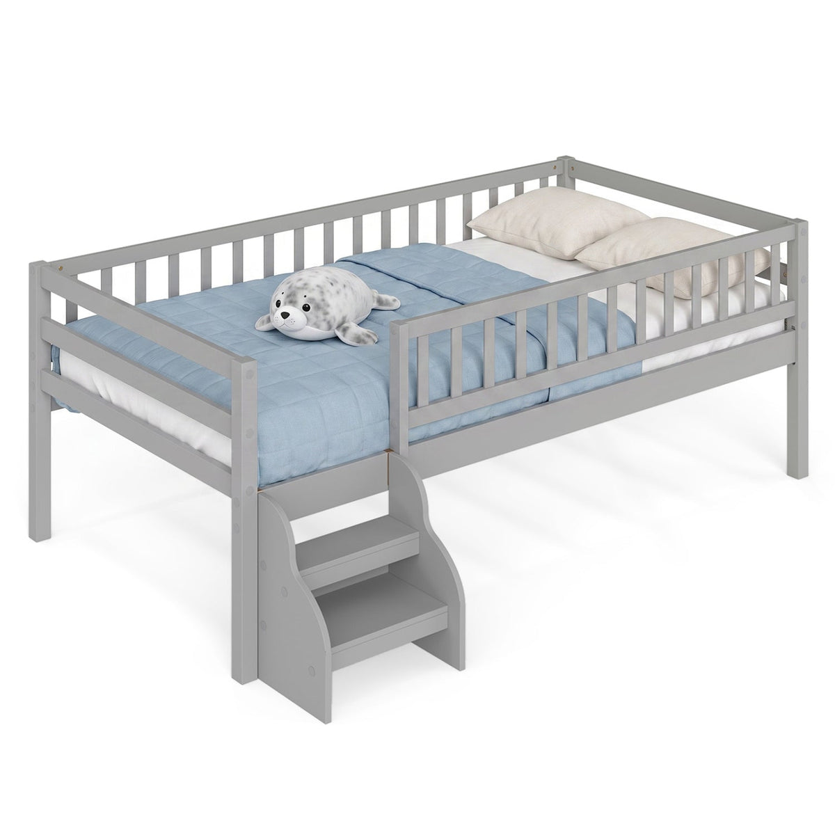 Twin Montessori Bed with Stairs and Guardrails