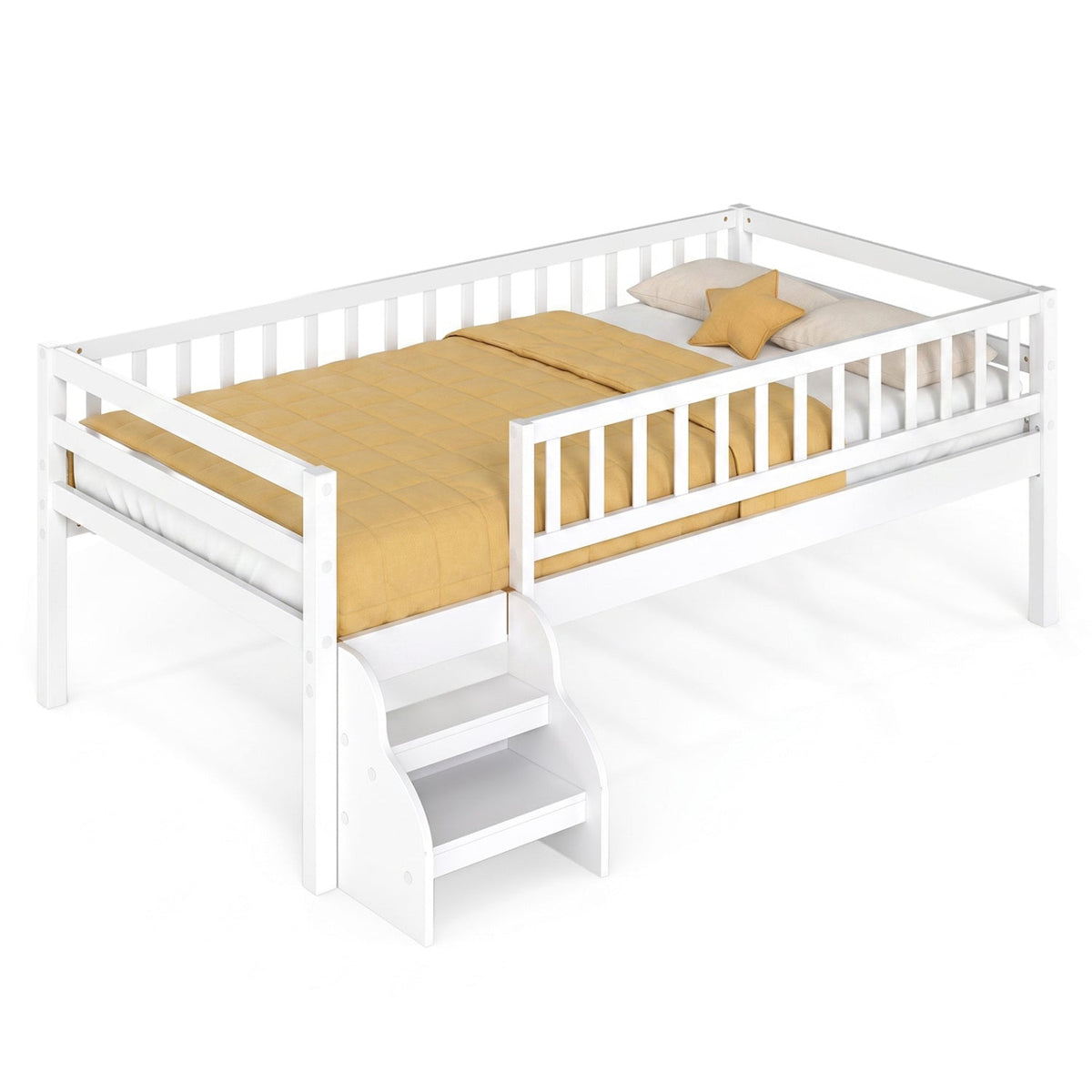 Twin Montessori Bed with Stairs and Guardrails