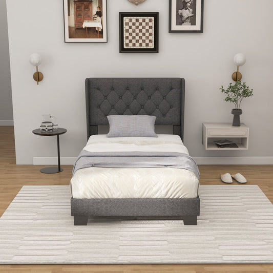 Twin/Full/Queen Size Upholstered Platform Bed with Button Tufted Headboard