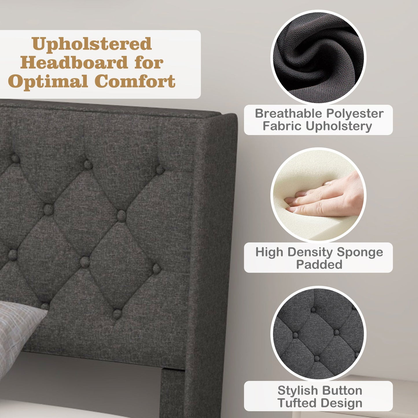 Twin/Full/Queen Size Upholstered Platform Bed with Button Tufted Headboard