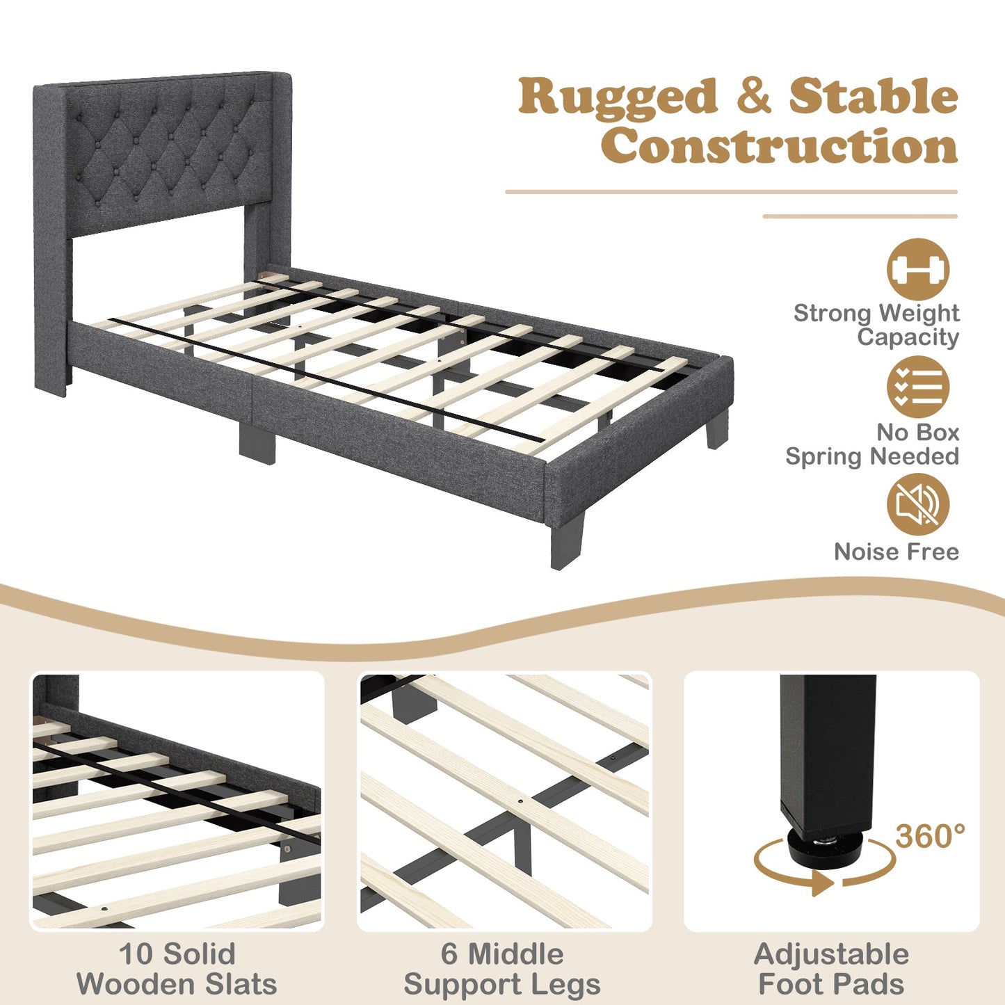 Twin/Full/Queen Size Upholstered Platform Bed with Button Tufted Headboard