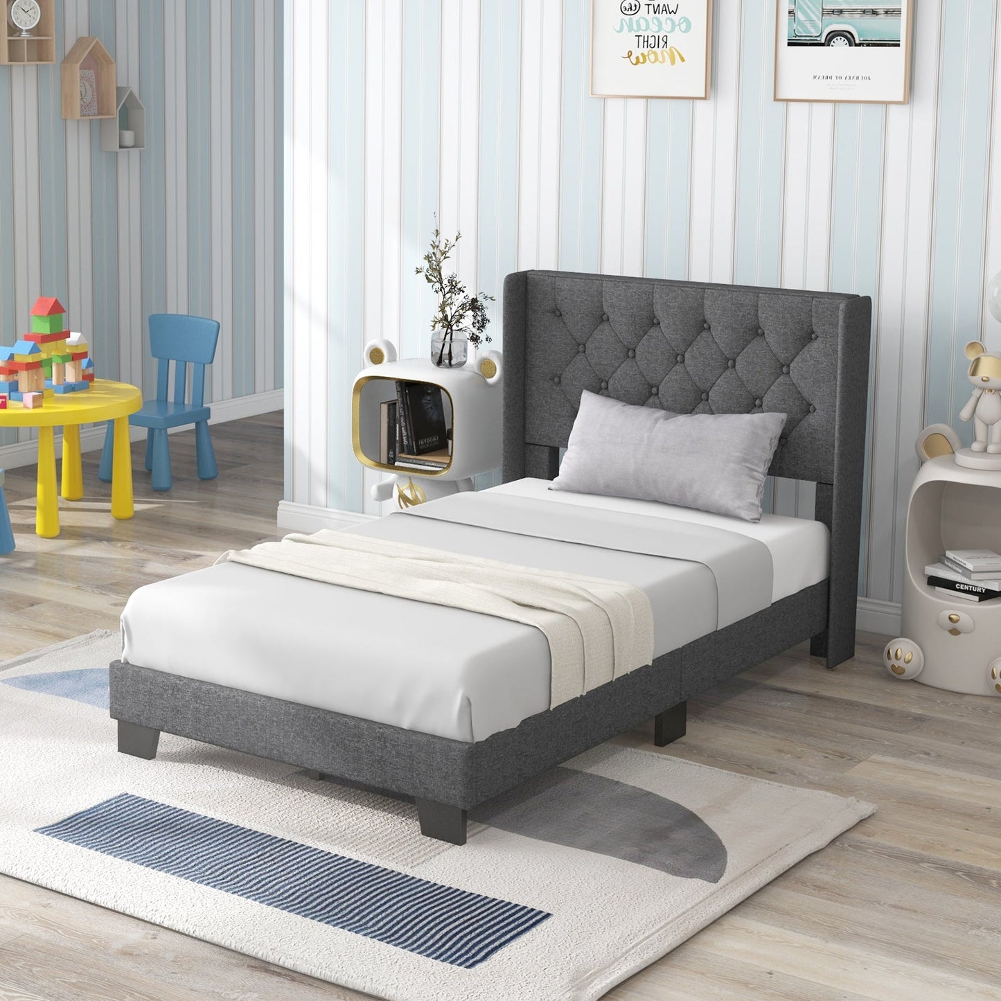 Twin/Full/Queen Size Upholstered Platform Bed with Button Tufted Headboard