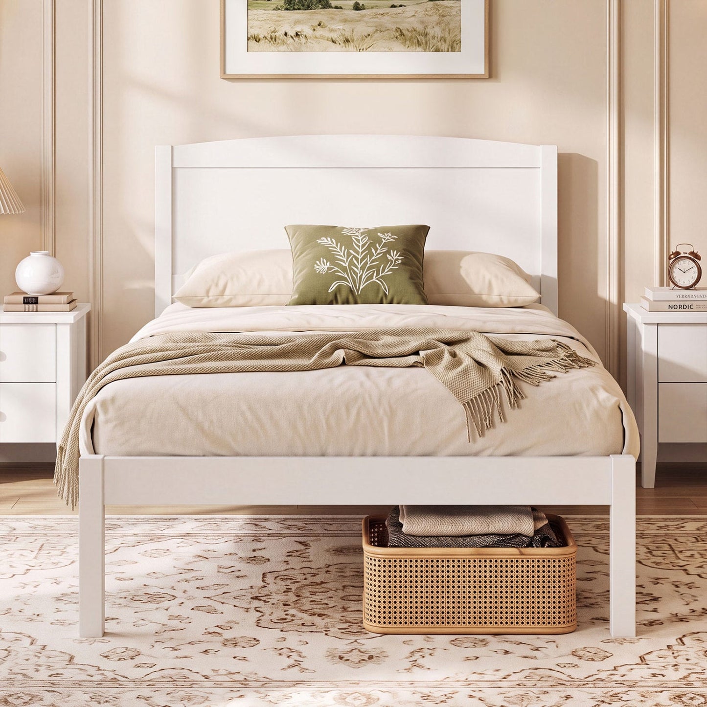 Twin Platform Bed Frame with Curved Headboard