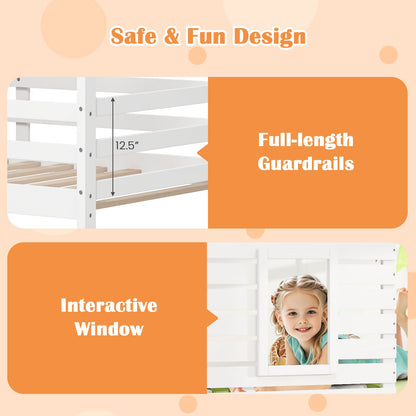 Twin over Twin House Bunk Bed with Roof and Full-length Guardrails-White