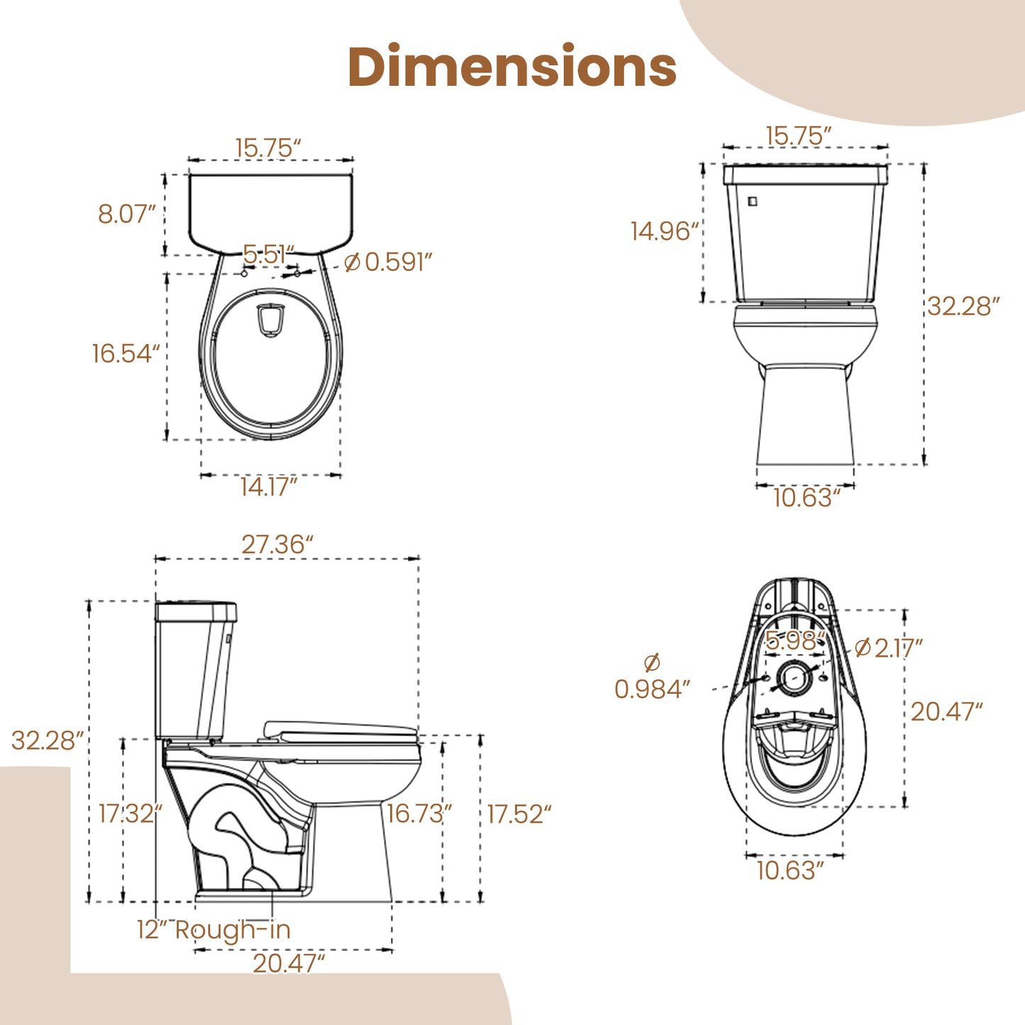 Round Toilet with ADA Comfort Height Seat - 17.5 Inch