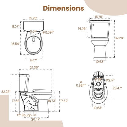 Round Toilet with ADA Comfort Height Seat - 17.5 Inch