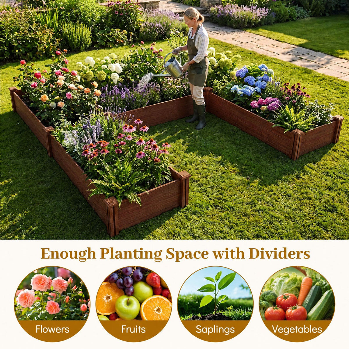 U-Shaped Wooden Raised Garden Bed - 5 Modular Planter Boxes