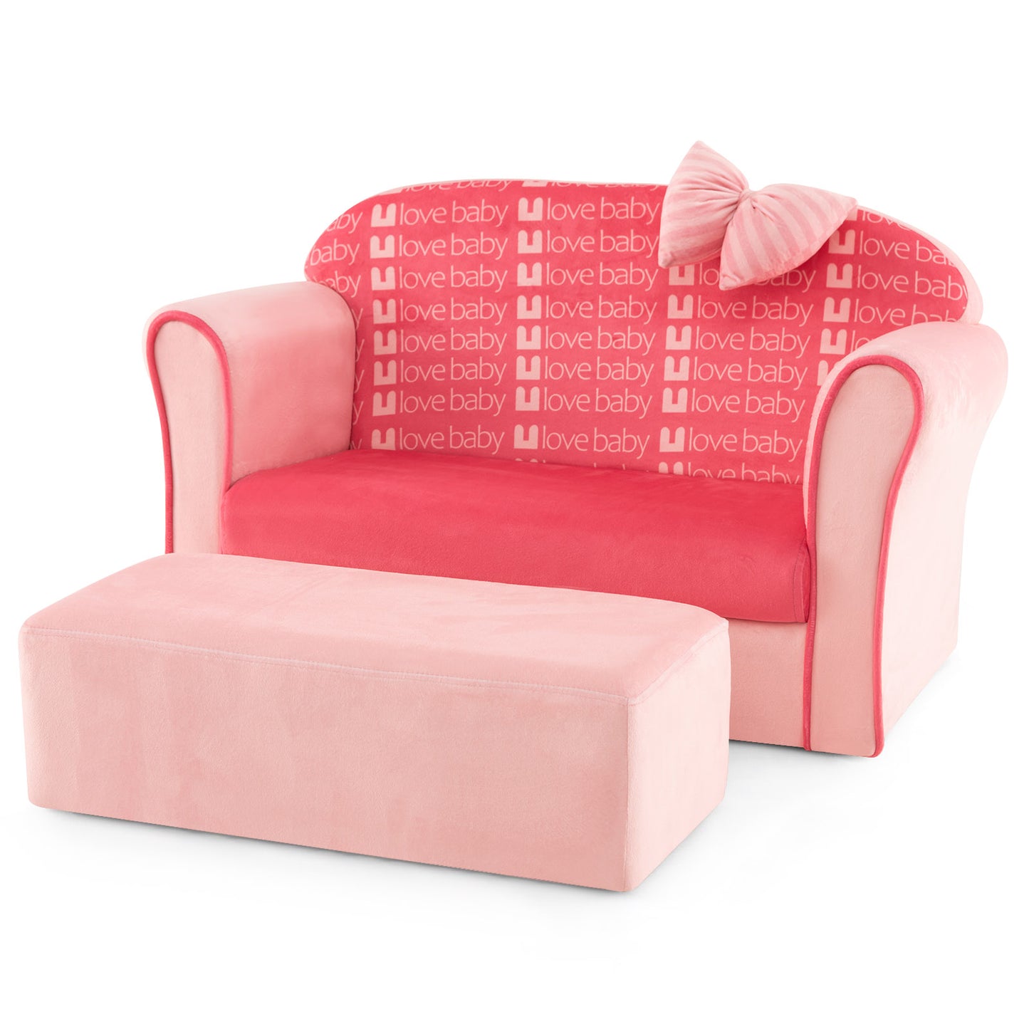 Kids Velvet Sofa Chair with Ottoman - Pink