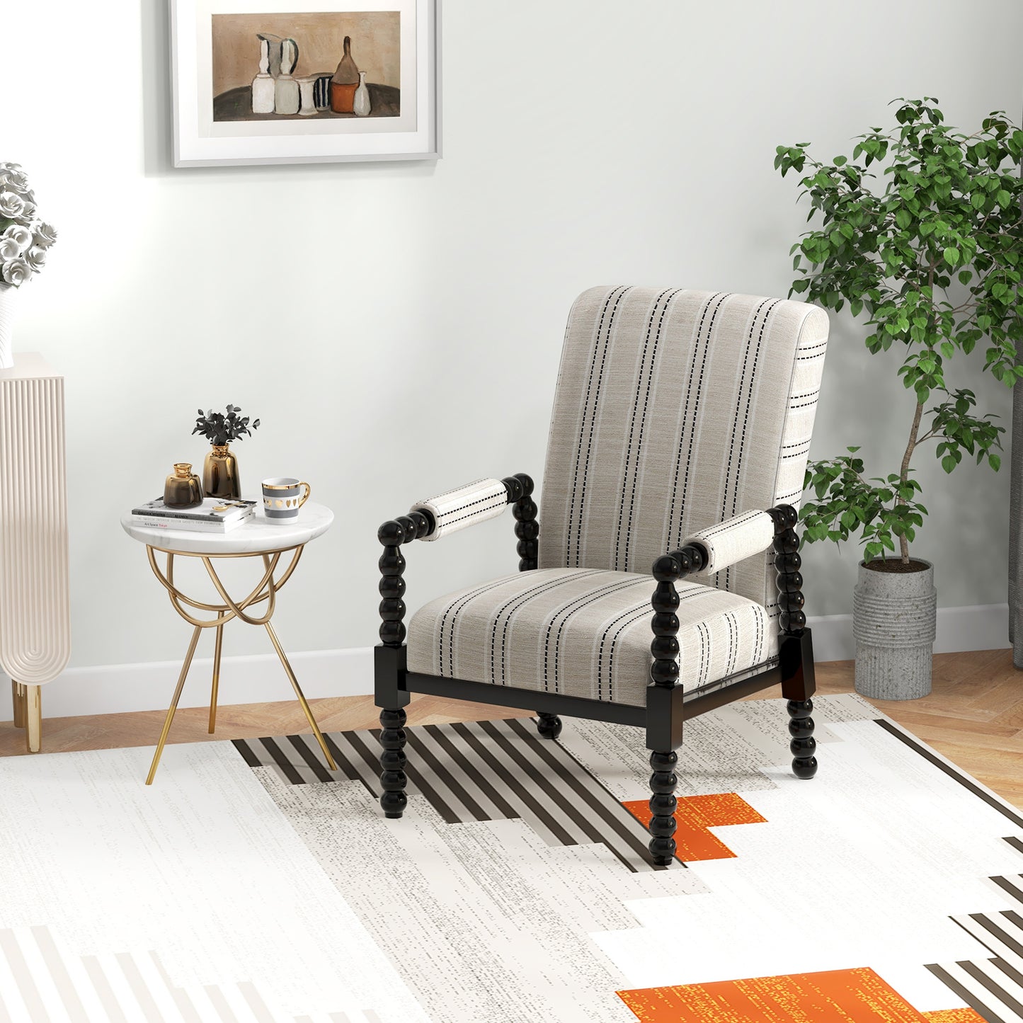Upholstered Accent Chair with Rubber Wood Frame - Beige