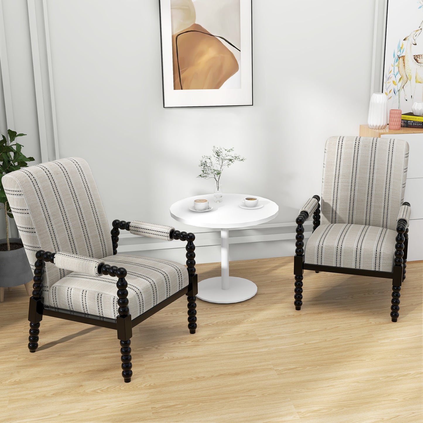 Upholstered Accent Chair with Rubber Wood Frame - Beige