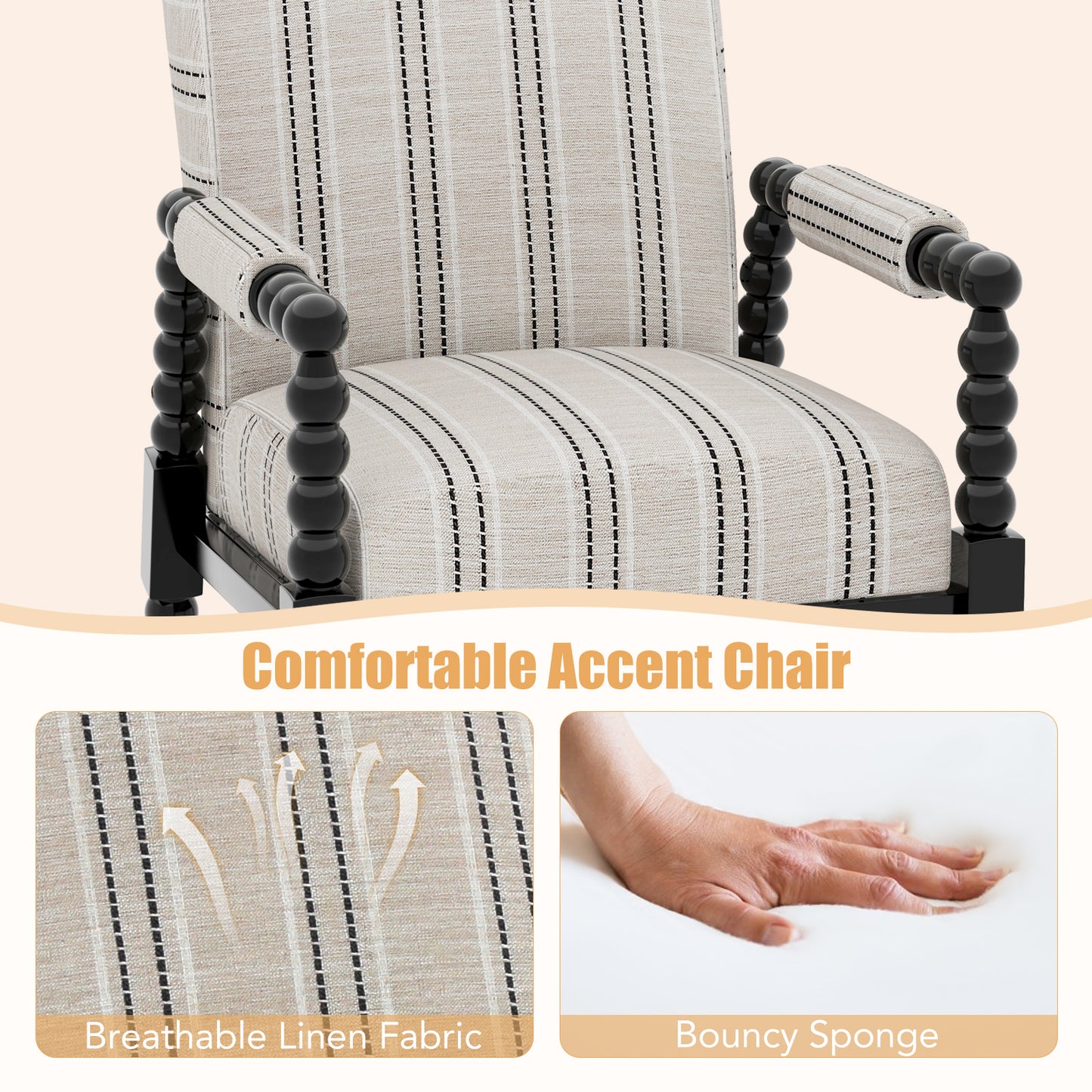 Upholstered Accent Chair with Rubber Wood Frame - Beige