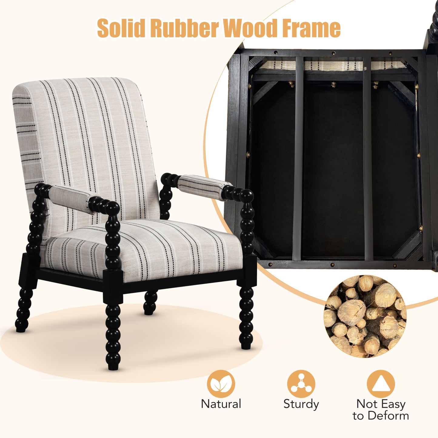 Upholstered Accent Chair with Rubber Wood Frame - Beige