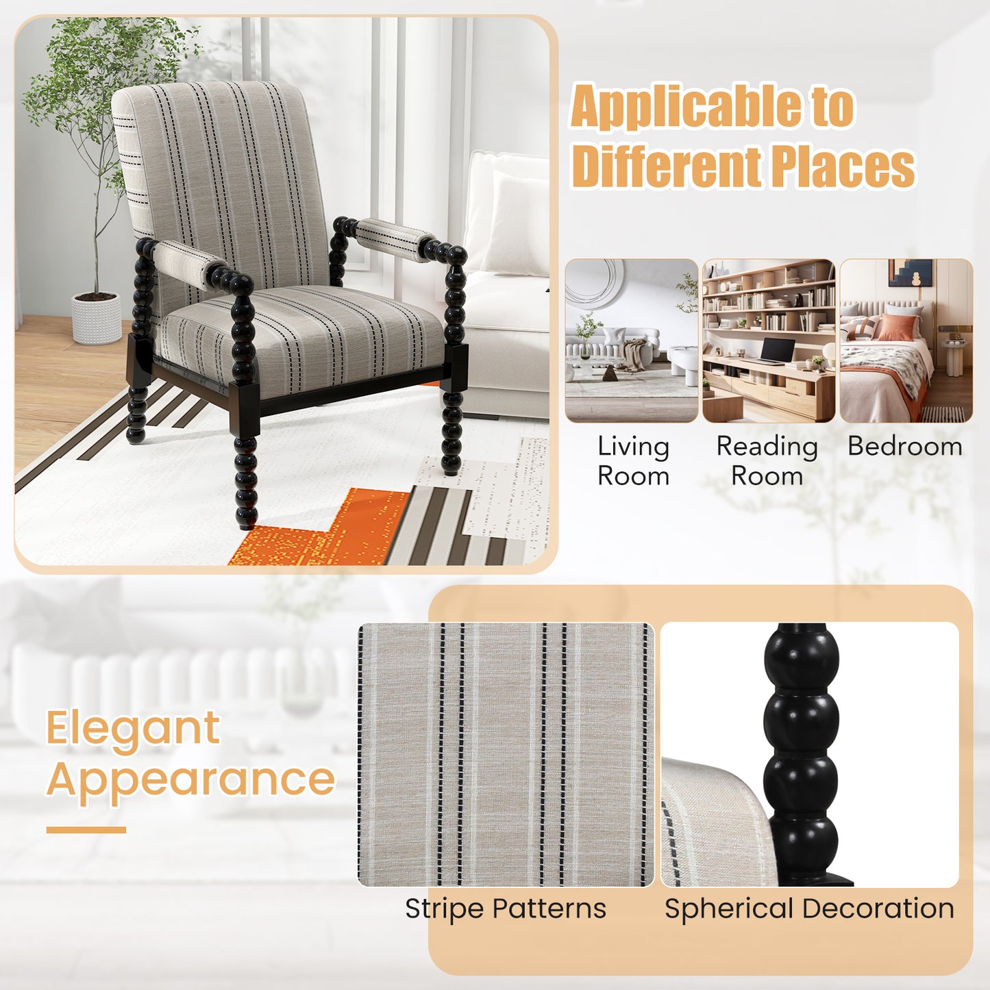 Upholstered Accent Chair with Rubber Wood Frame - Beige