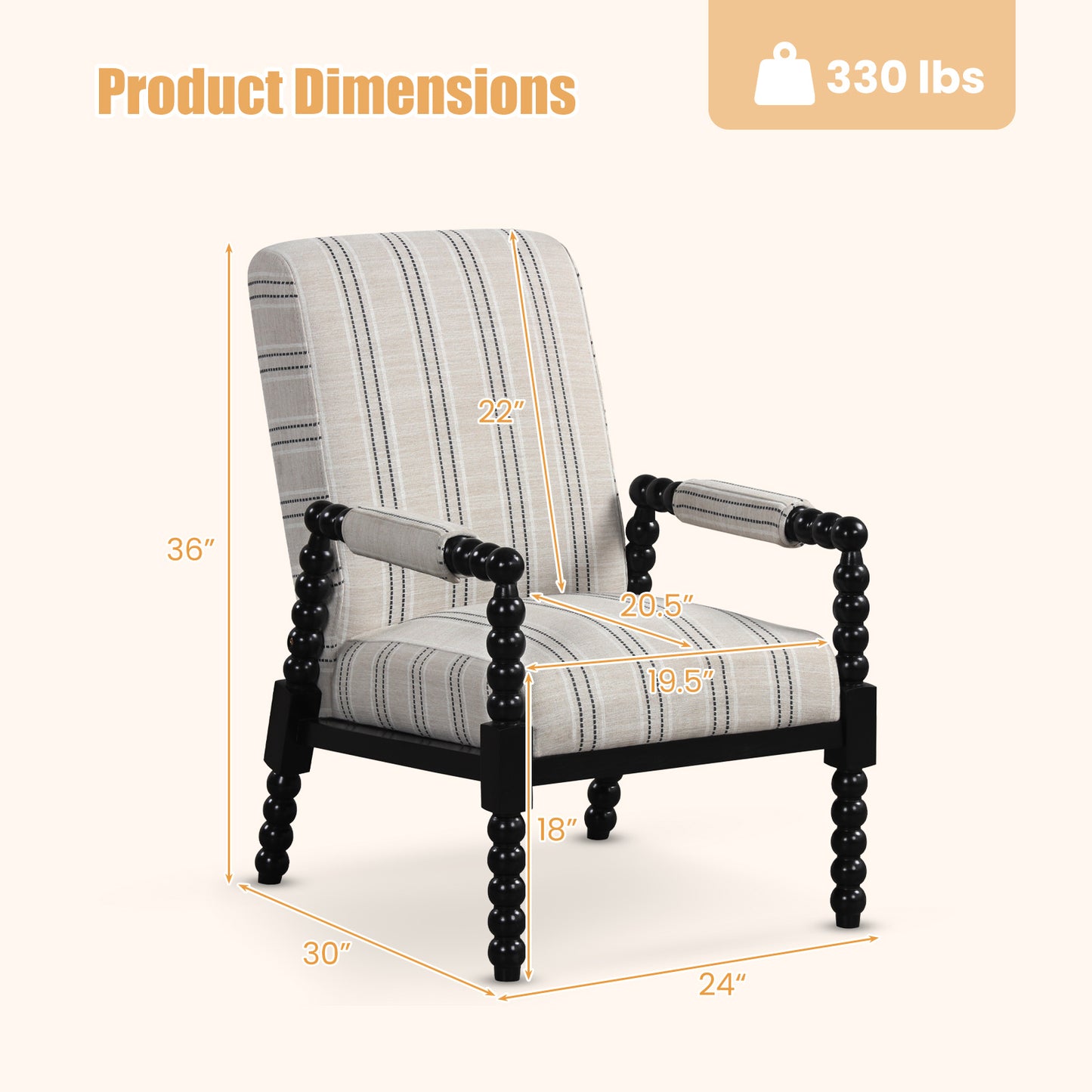 Upholstered Accent Chair with Rubber Wood Frame - Beige