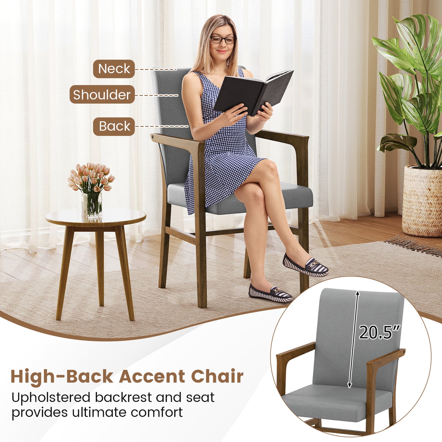 Upholstered Accent Chairs Set of 2 with High Back