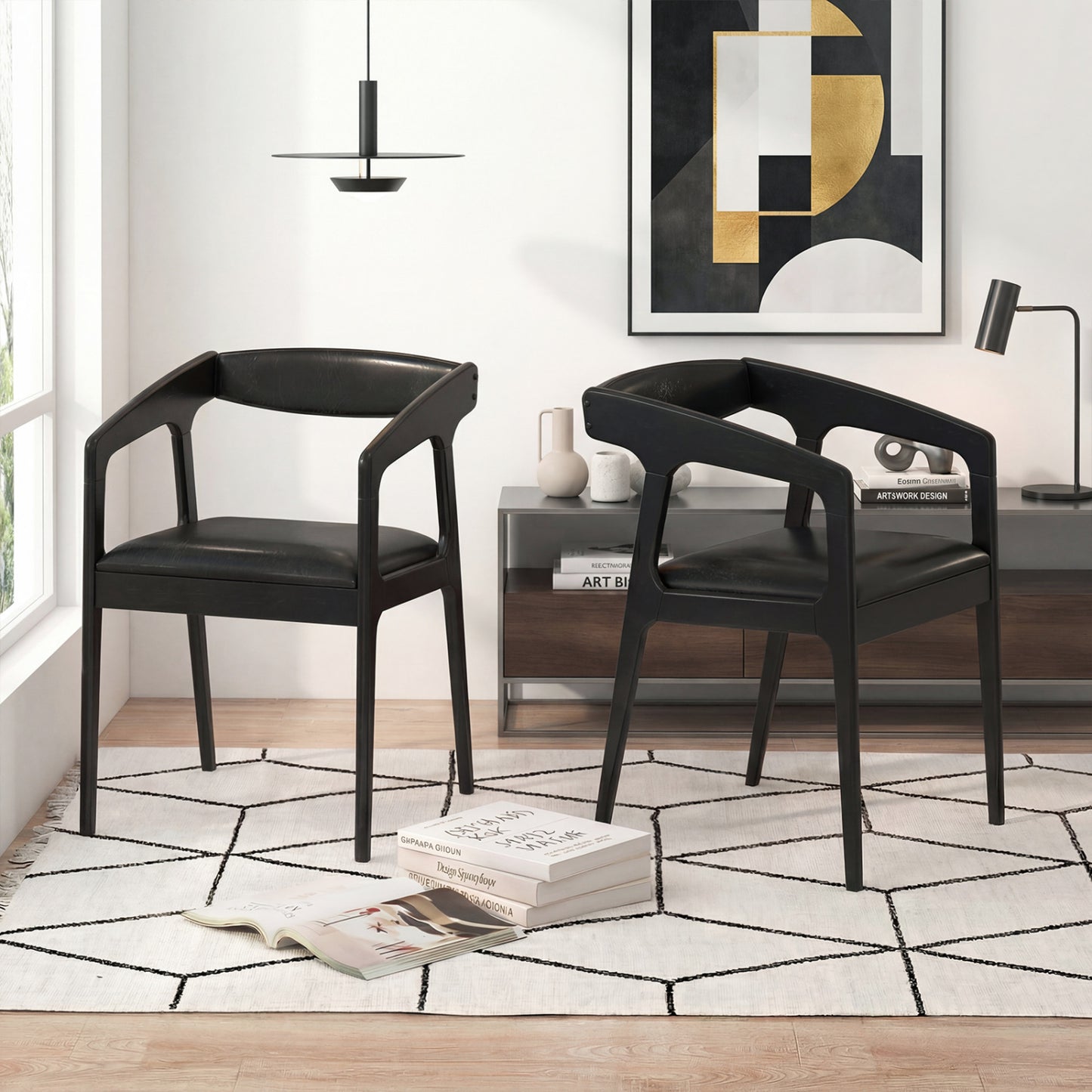 Upholstered Dining Armchairs Set of 2 with Padded Seats