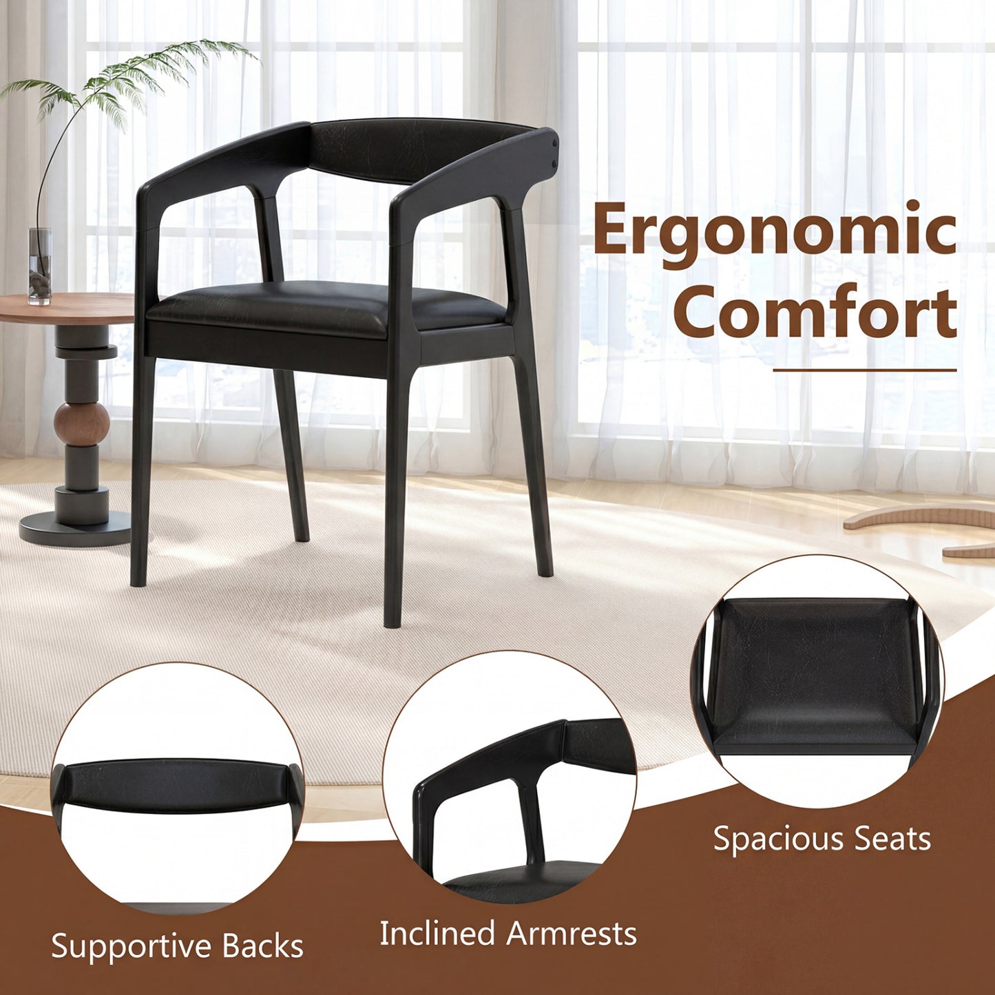 Upholstered Dining Armchairs Set of 2 with Padded Seats