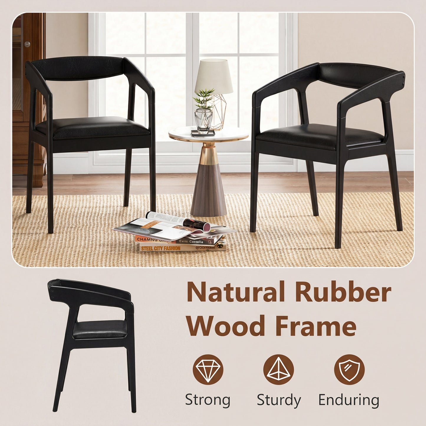 Upholstered Dining Armchairs Set of 2 with Padded Seats