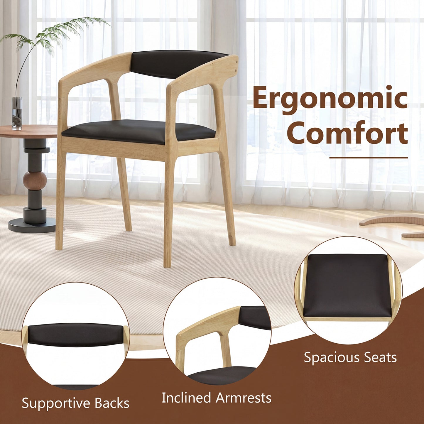 Upholstered Dining Armchairs Set of 2 with Padded Seats