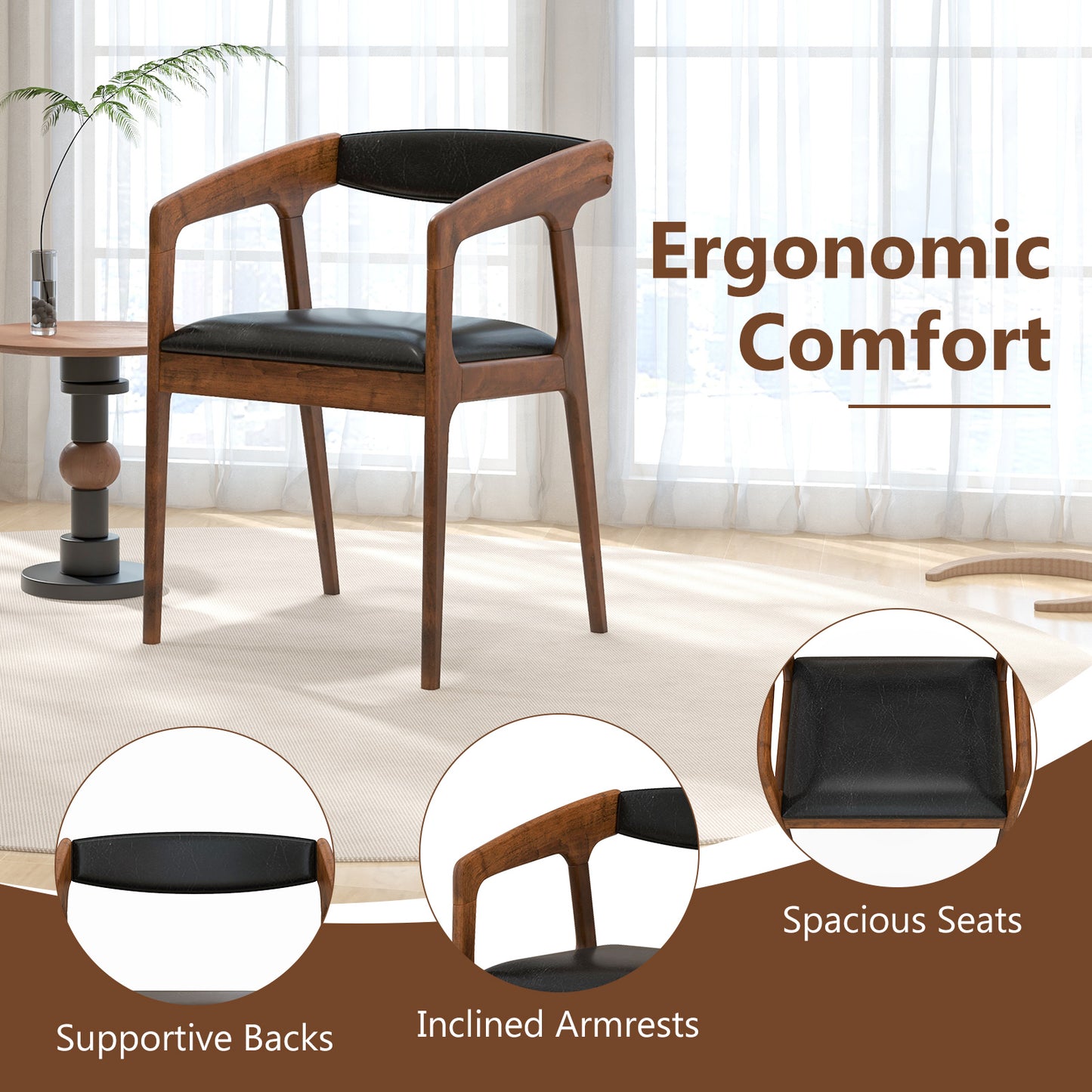 Upholstered Dining Armchairs Set of 2 with Padded Seats