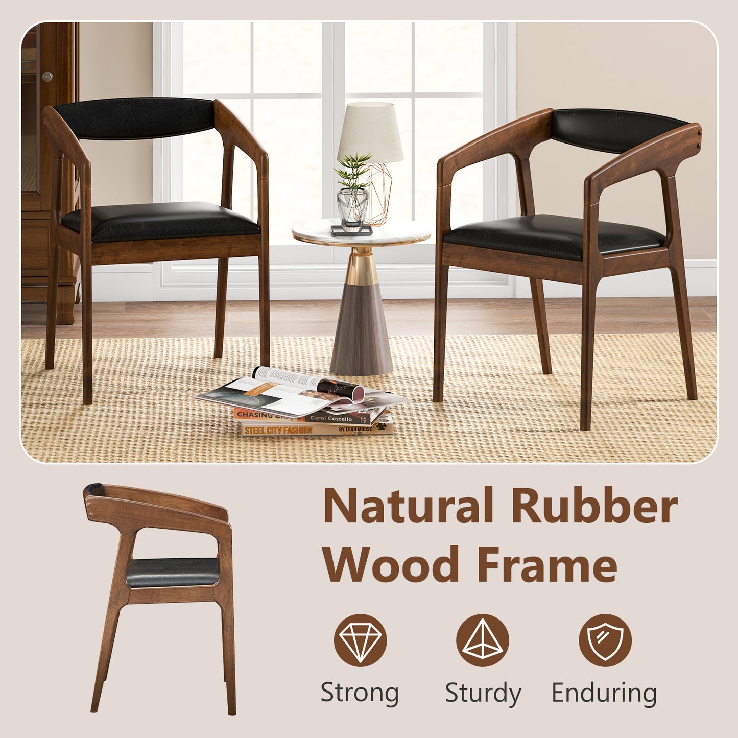 Upholstered Dining Armchairs Set of 2 with Padded Seats