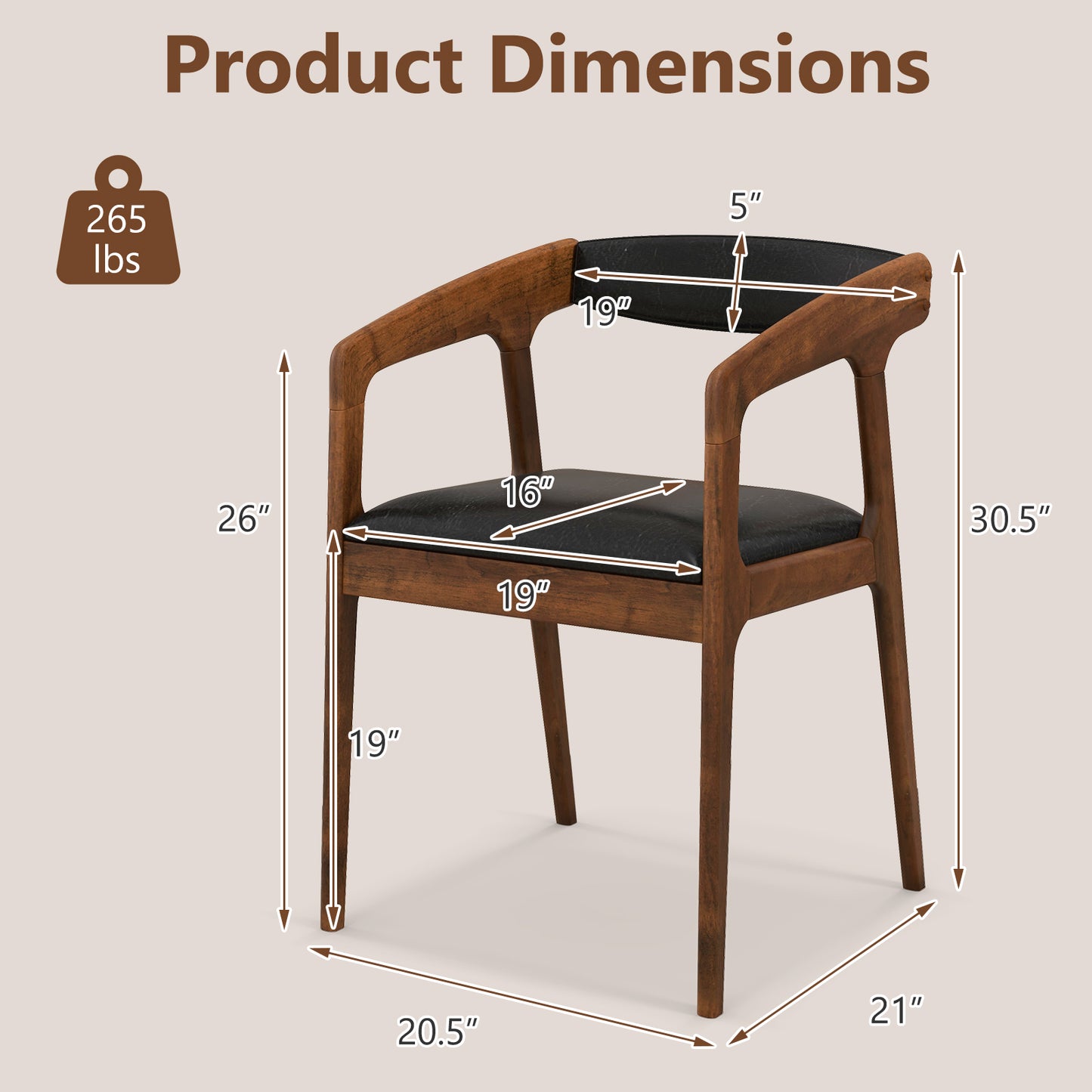 Upholstered Dining Armchairs Set of 2 with Padded Seats