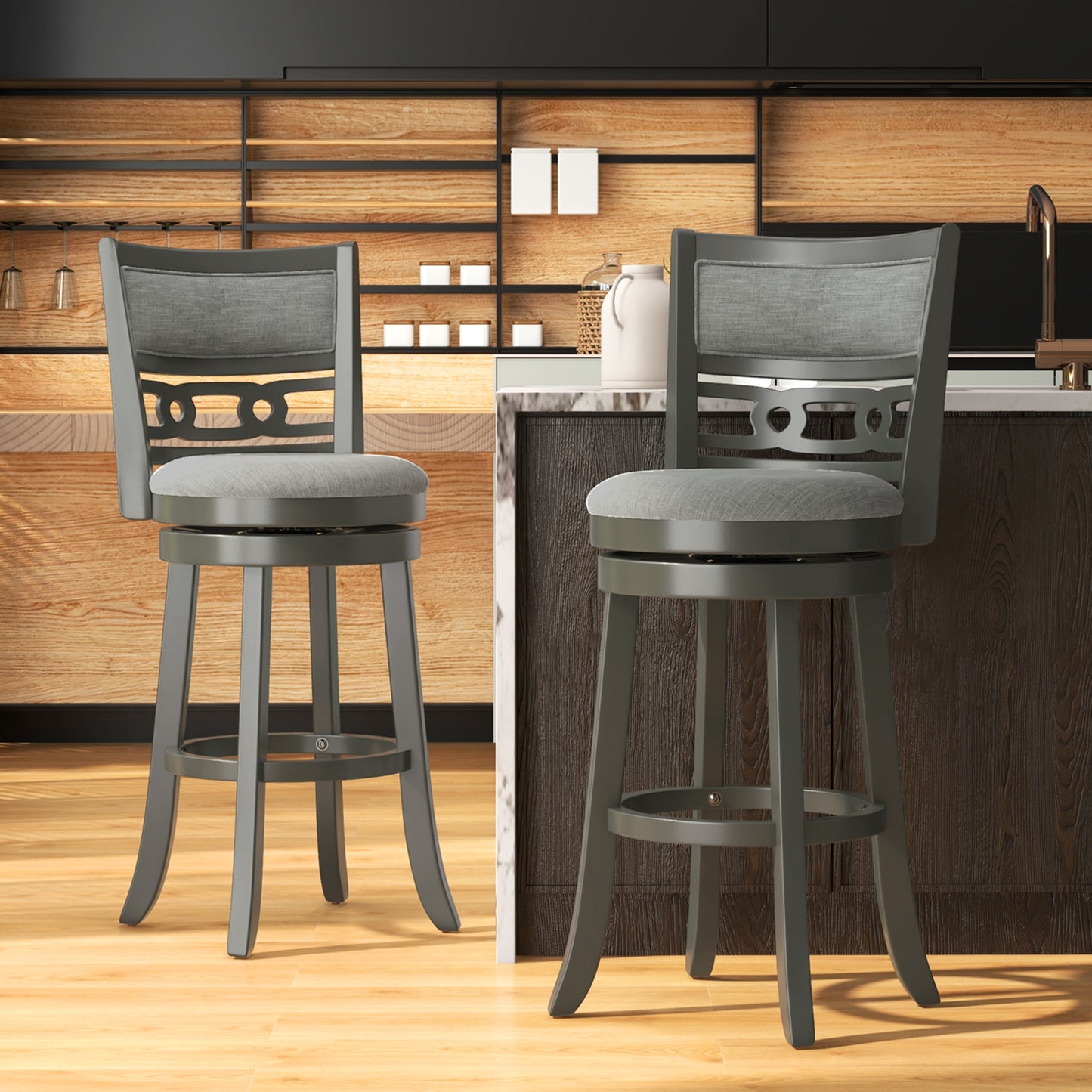 Bar Height Swivel Bar Stool with Wooden Frame and Footrest