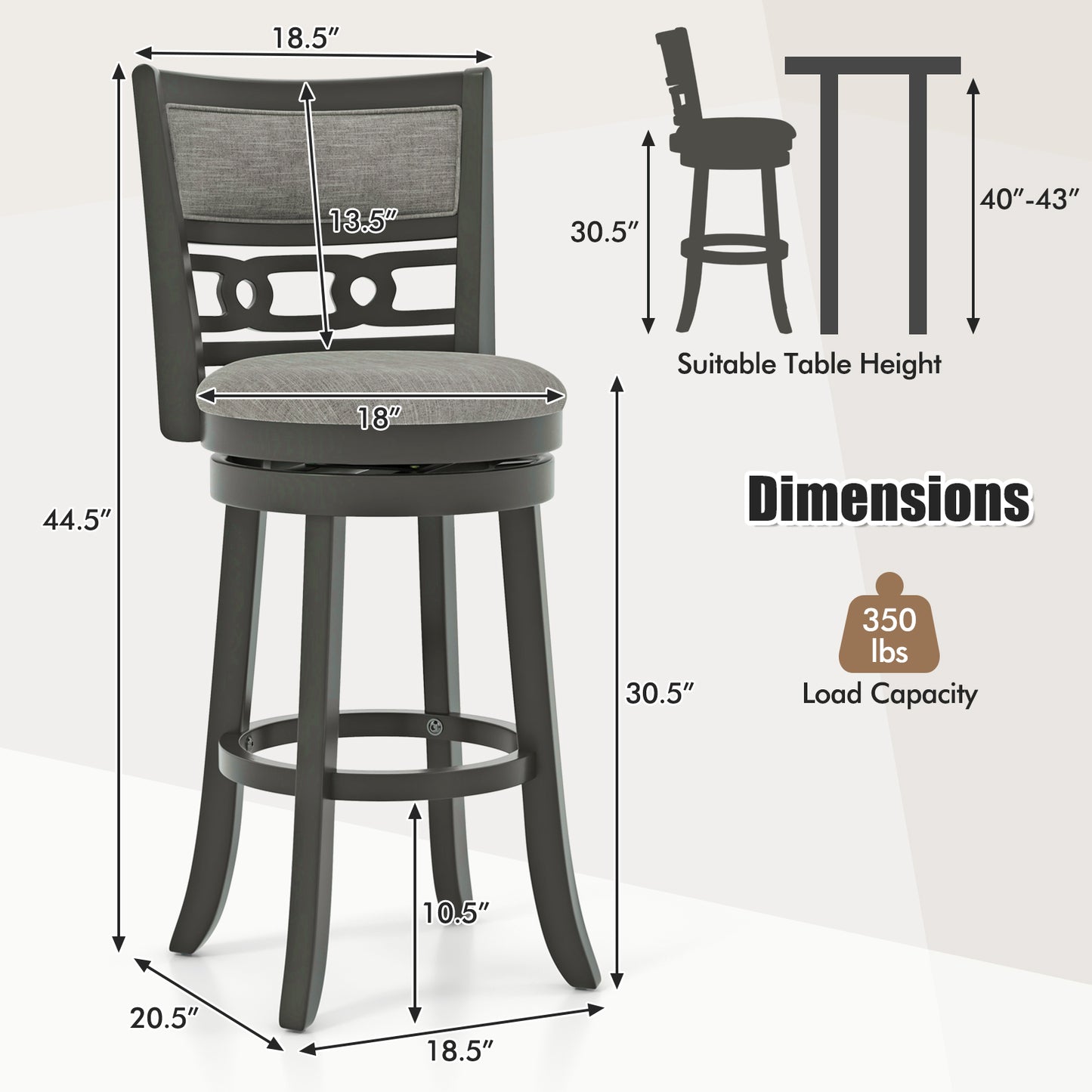 Bar Height Swivel Bar Stool with Wooden Frame and Footrest